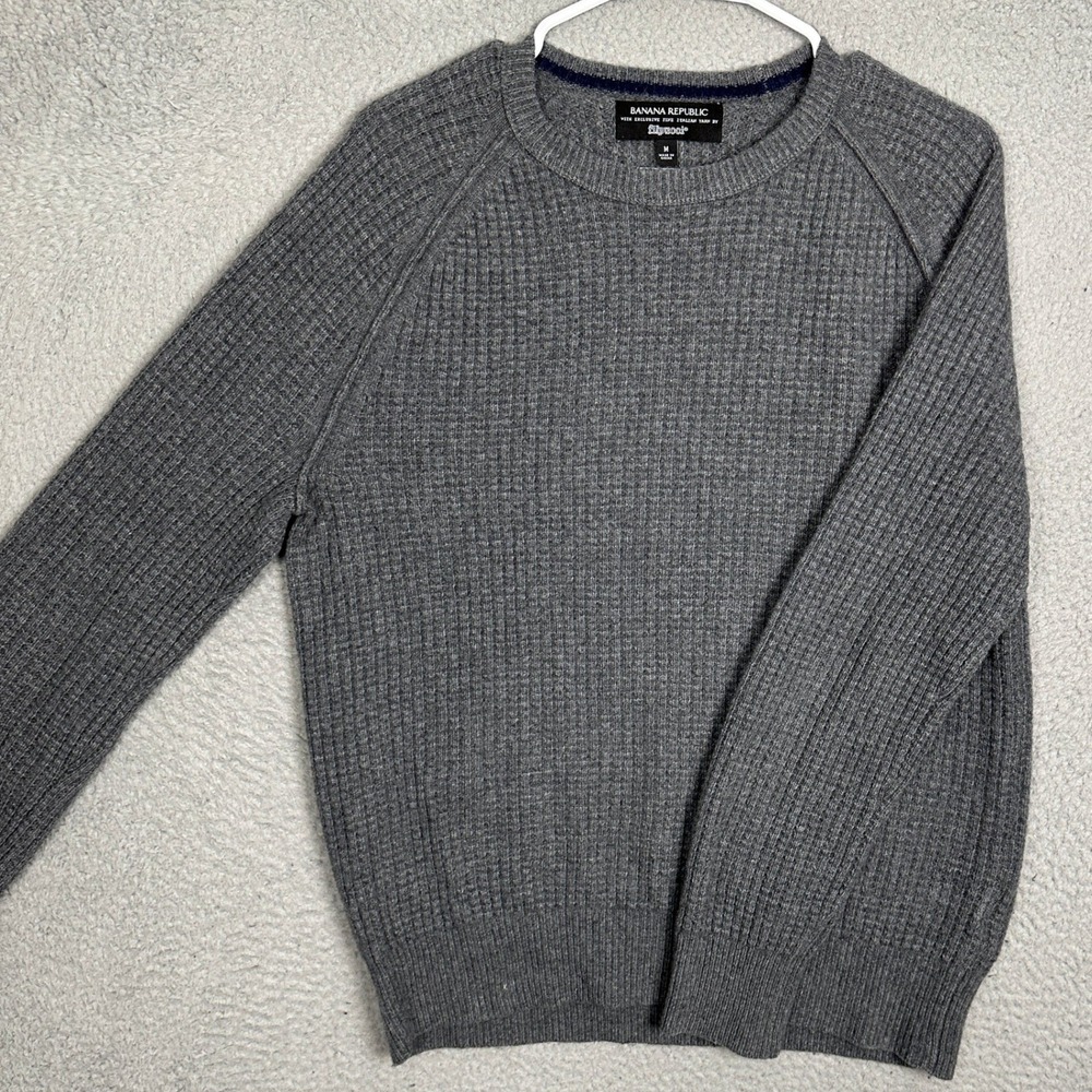 Banana Republic Sweater Mens Medium Filpucci Italian Yarn Grey Merino Wool Blend
